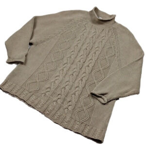 The Limited Tan Mock Neck Elbow Sleeve Pullover Raglan Cable Knit Sweater